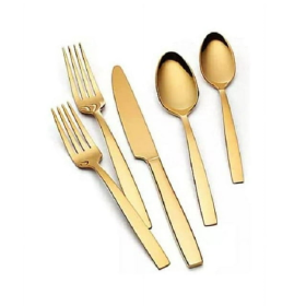 Hampton Forge Skandia Clearview Satin 20 Piece Flatware Set (Gold) - Stainless Steel