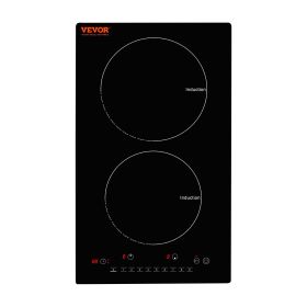 VEVOR Electric Cooktop, 2 Burners, 12'' Induction Stove Top, Built-in Magnetic Cooktop 1800W, 9 Heating Level Multifunctional Burner, LED Touch Screen