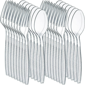 JoyServe Clear Plastic Utensils Disposable 180 Forks & 180 Spoons, Catering Supplies, 360-Pack