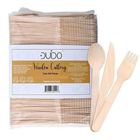 Disposable Wooden Cutlery Utensils Set ‚Äö(Pack of 275) 110 Forks 55 Knives 110 Spoons, 5.5-inch Set Eco-Friendly Compostable Silverware Kit Biodegrad