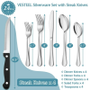 Vesteel 24 Pieces Silverware Set with Steak Knives, Stainless Steel Flatware Cutlery Set Service for 4, Mirror Finish and Dishwasher Safe