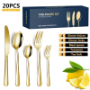 Golden Silverware Set 20 Pieces Stainless Steel Flatware Set, Kitchen Utensil Set Service for 5, Tableware Cutlery Set for Home & Restaurant, Dishwash