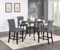 Dining Room Furniture Natural Wood Round Dining Table 4x High Chairs Charcoal Fabric Tufted Roll Back Top Chair Nail heads Trim Storage Shelve 5pc Cou