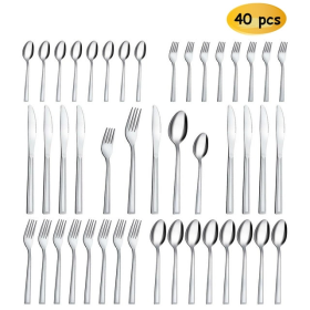 Silverware Set Service for 8, Hunnycook 40 Pieces Square Handle Stainless Steel Flatware Set, Mirror Polished Cutlery Set for Home Kitchen Restaurant,