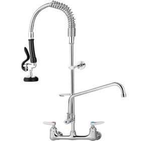 VEVOR Commercial Faucet with Pre-Rinse Sprayer, 8" Adjustable Center Wall Mount Kitchen Faucet with 12" Swivel Spout, 25" Height Compartment Sink Fauc