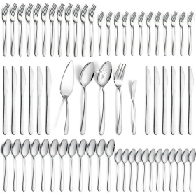 Mirdinner 65 Pcs Silverware Set with Serving Set for 12, Stainless Steel Flatware Cutlery Set Contains 5 Pcs Serving Set, for Home, Restaurant or Part