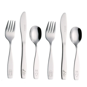 Exzact Children Flatware 6pcs Stainless Steel Silverware Set - Engraved Dog Cat Bunny Design