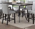 Modern Classic Dining Room Furniture Natural Wooden Dining Table 6x High Chairs Gray Fabric Nail heads Trim Storage Shelve 7pc Counter Height Dining S