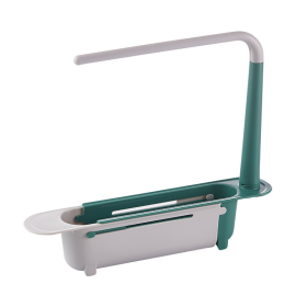 Telescopic Sink Storage Rack Holder  Adjustable Telescopic 2-in-1 Sink Storage Rack Holder with Dishcloth for Home Kitchen (Color: Green)