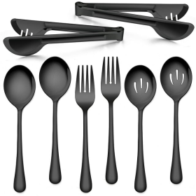 Walchoice 8 Pieces Serving Utensils Set, Stainless Steel Hostess Set, Includes Slotted Spoon/Serving Spoon/Serving Fork/Serving Tongs, Mirror Polished (Brand: Walchoice)