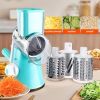 Vegetable Slicer, 3 in 1 Round Veggie Chopper Fruit Cutter Cheese Shredder Rotary Drum Grater with 3 Stainless Steel Blades,1 Julienne peeler and 1 Br